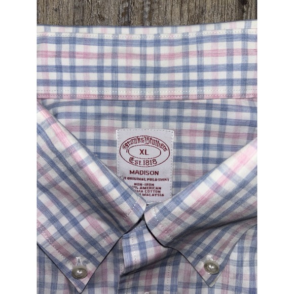 Brooks Brothers Light Blue and Pink Checkered Dress Shirt Size Mens XL - Picture 3 of 7